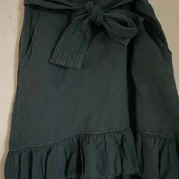 Anthropologie Pilcro Amora Ruffled Mini Black Motif Frayed Tie Waist Skirt Sz S - Picture 5 of 11